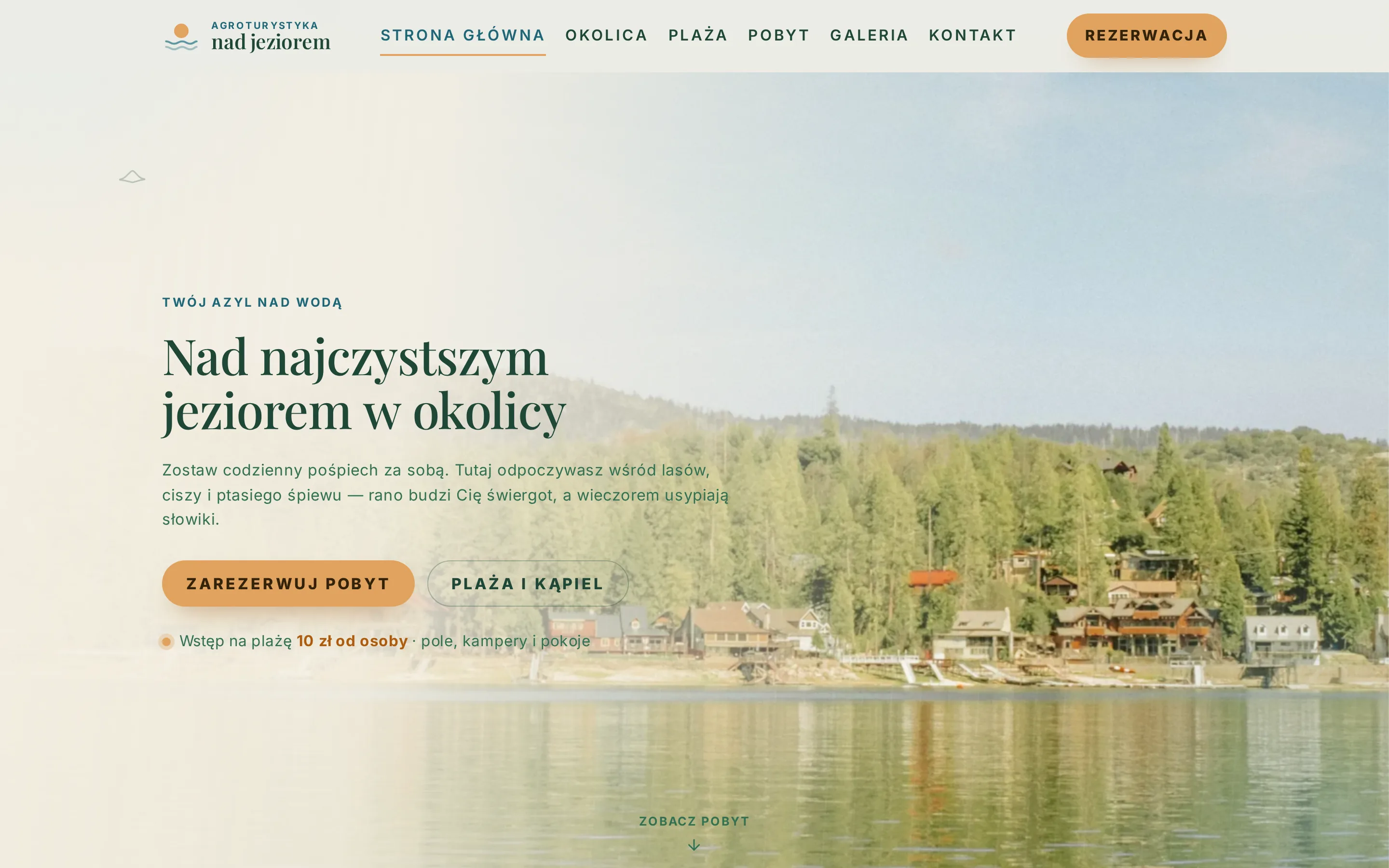 Zrzut ekranu strony Agroturystyka nad jeziorem
