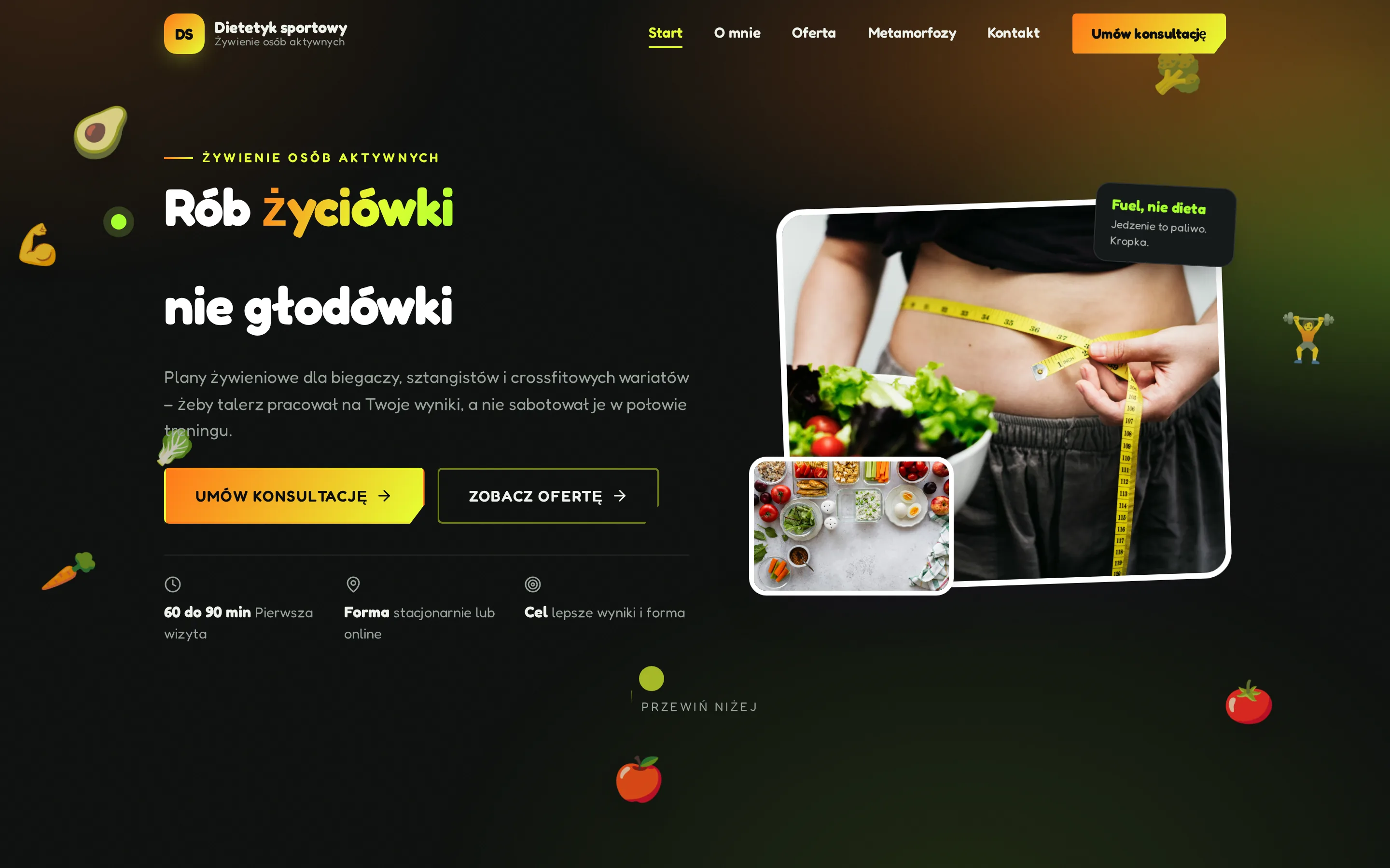 Zrzut ekranu strony Dietetyk sportowy