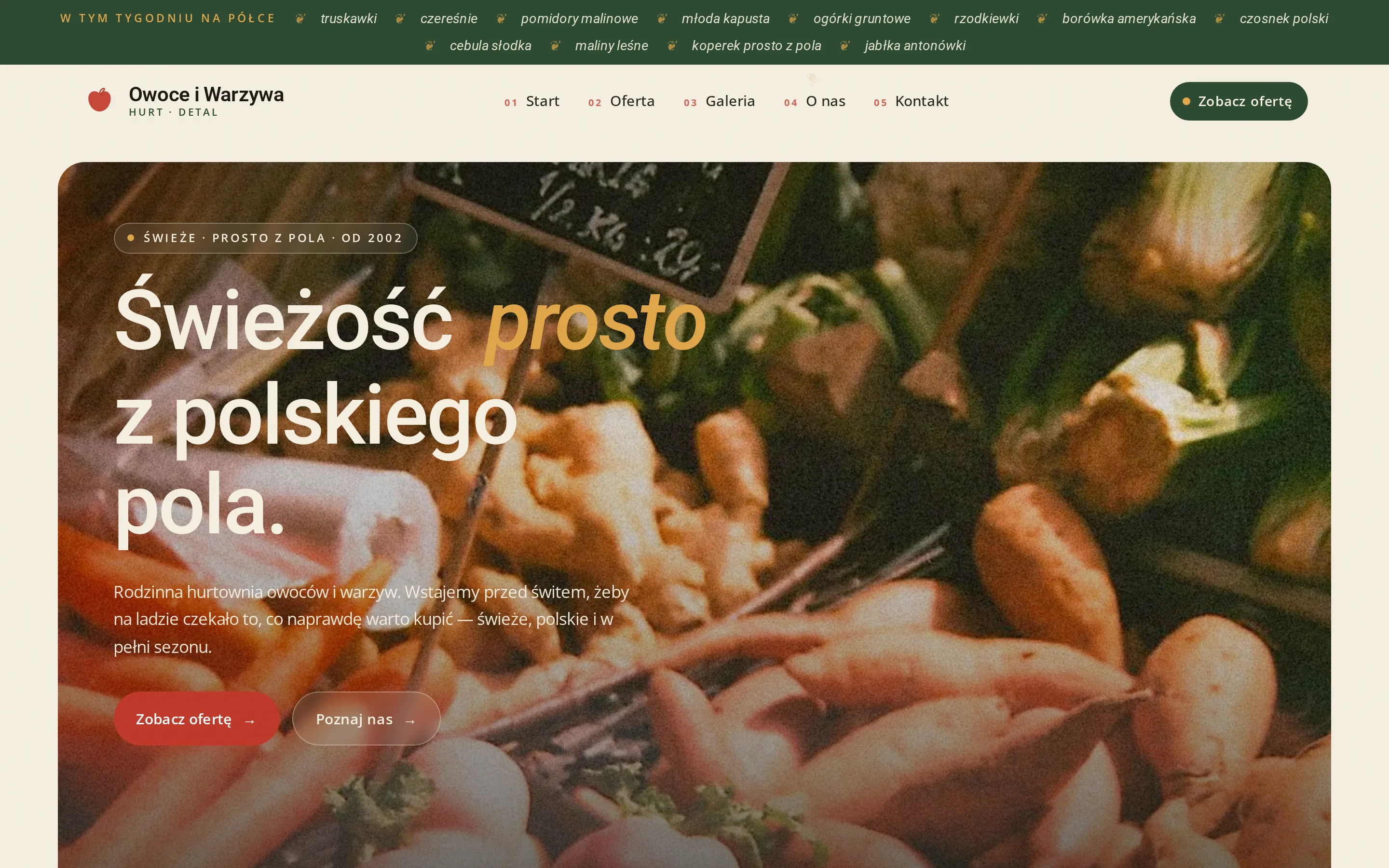 Zrzut ekranu strony Owoce i Warzywa