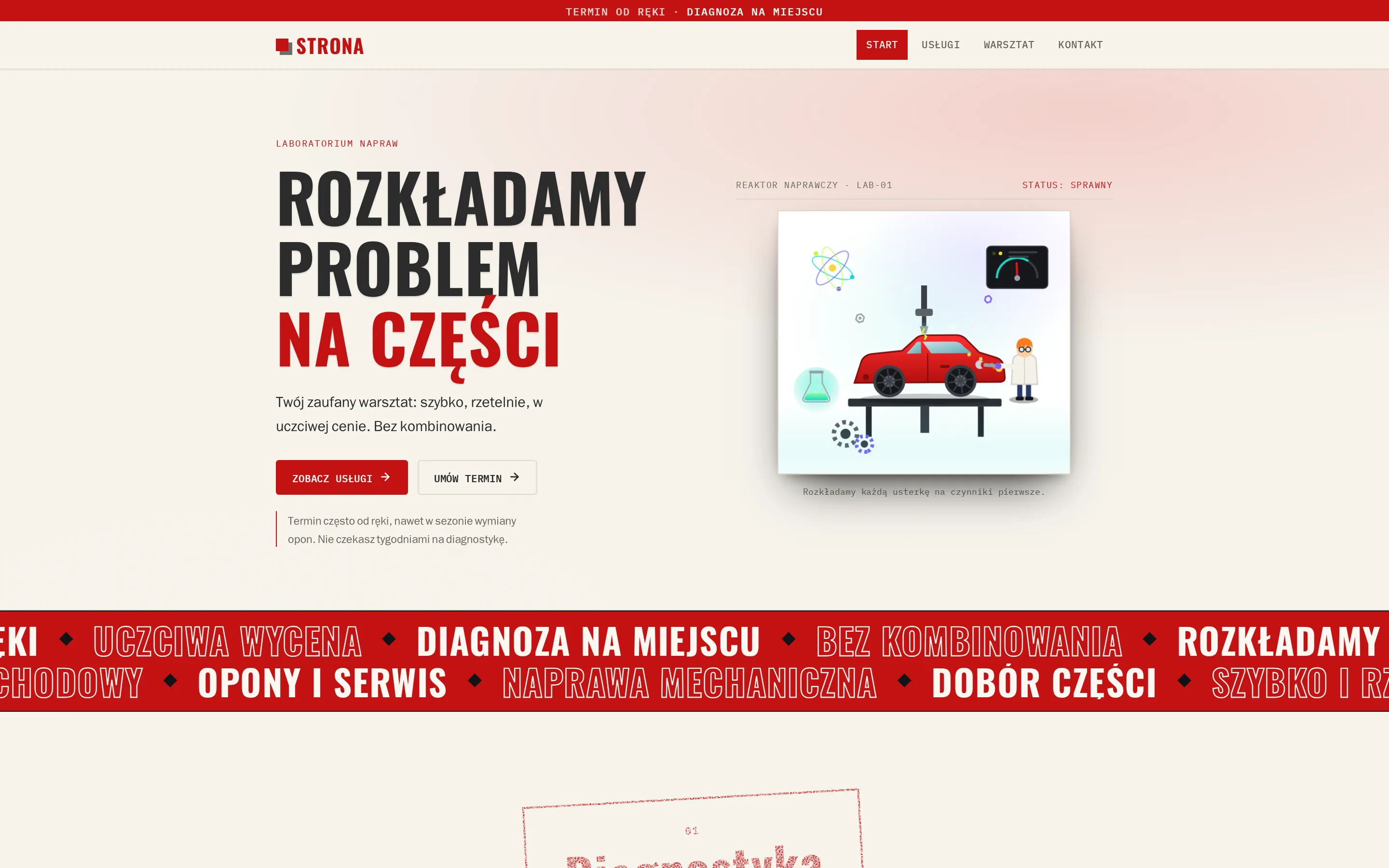 Zrzut ekranu strony Warsztat Samochodowy