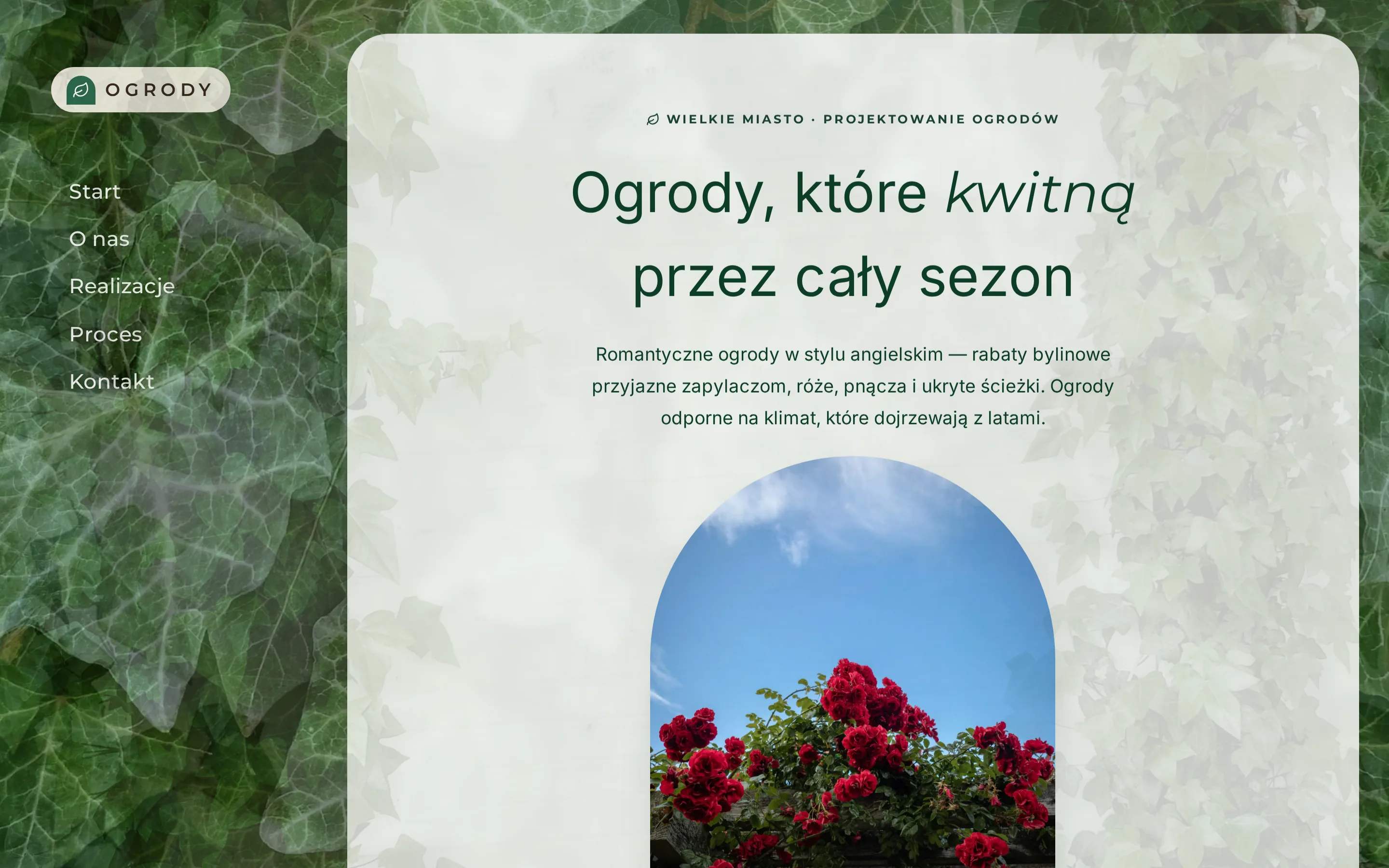 Zrzut ekranu strony Ogrody