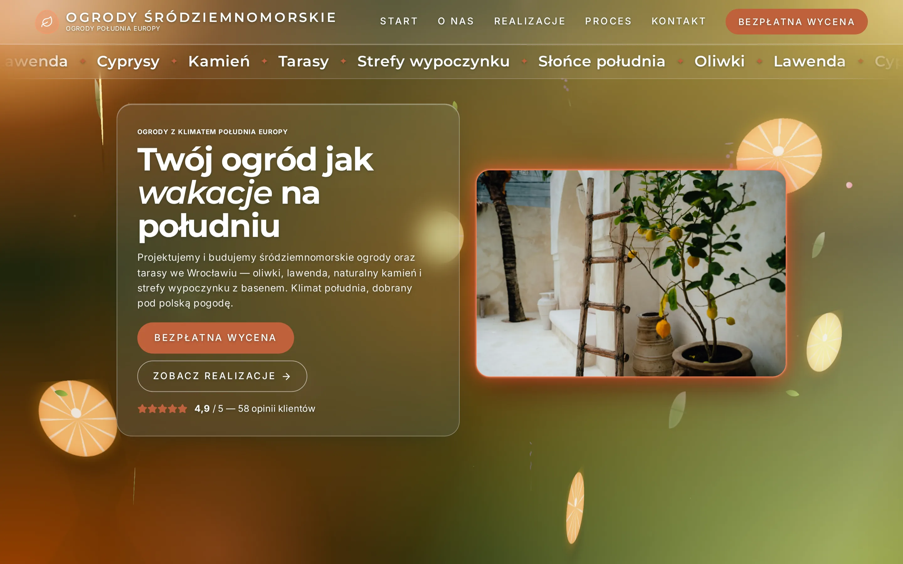 Zrzut ekranu strony Ogrody Śródziemnomorskie