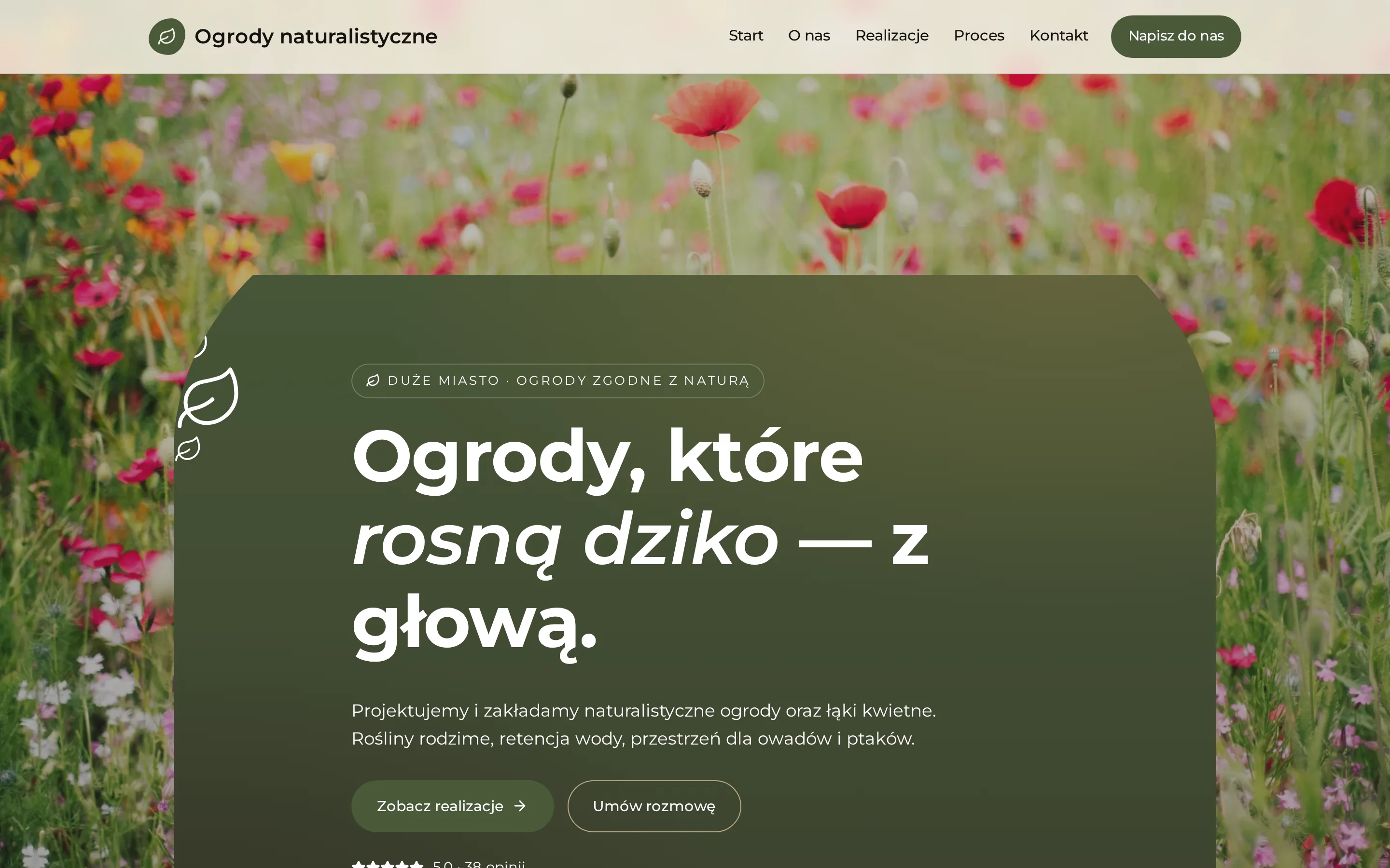 Zrzut ekranu strony Ogrody naturalistyczne