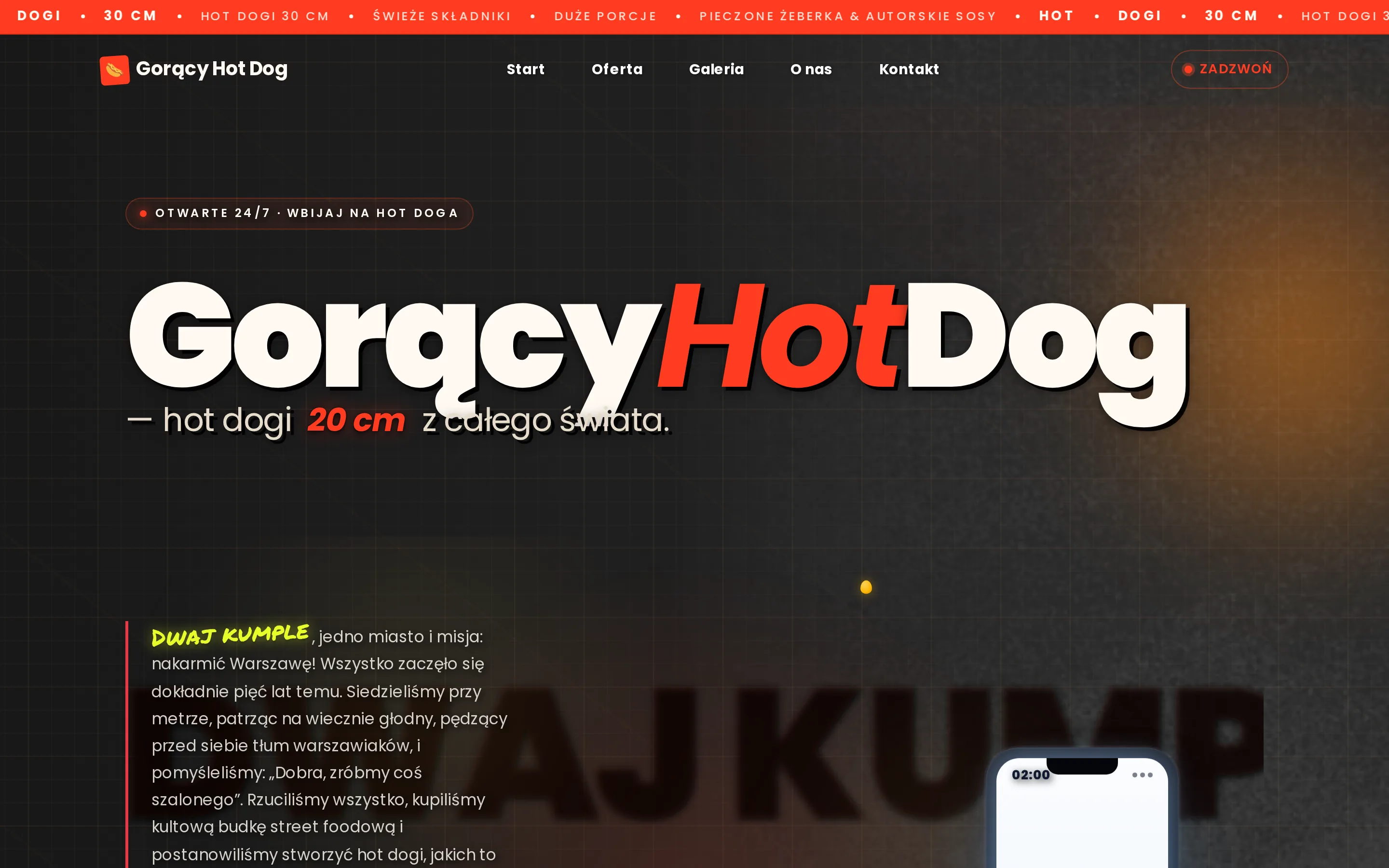Zrzut ekranu strony Gorący Hot Dog