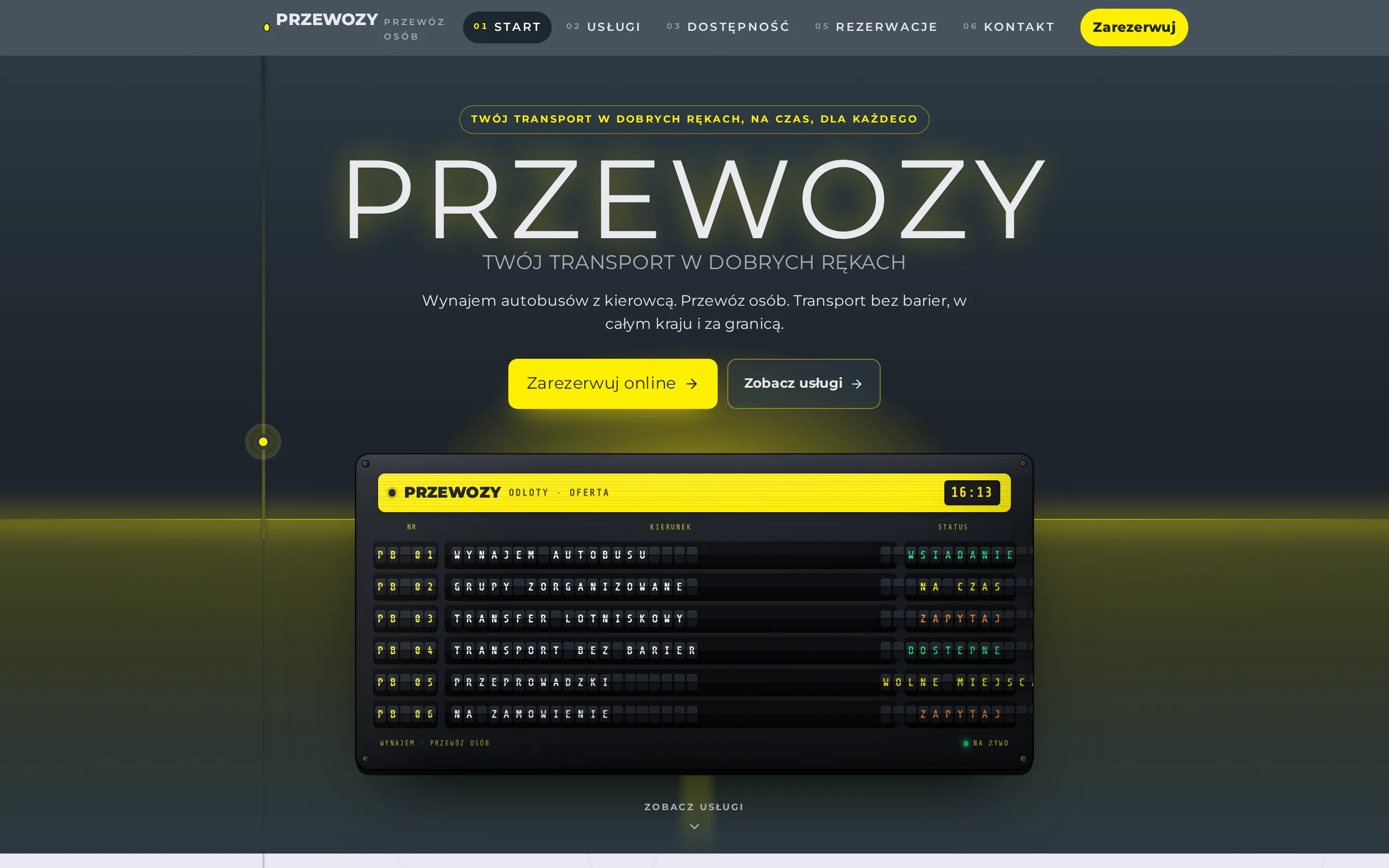 Zrzut ekranu strony PRZEWOZY