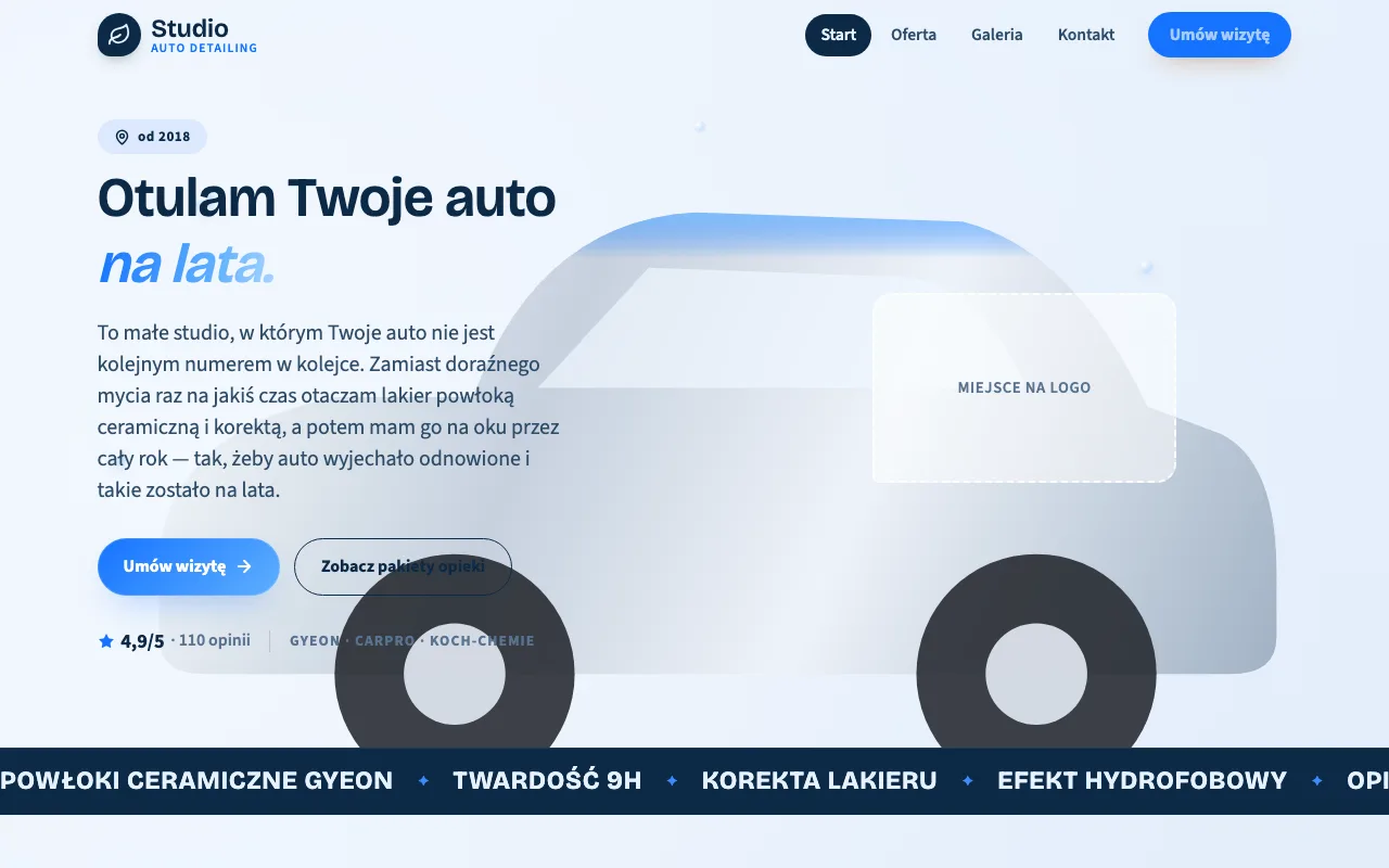 Strona Studio auto detailingu