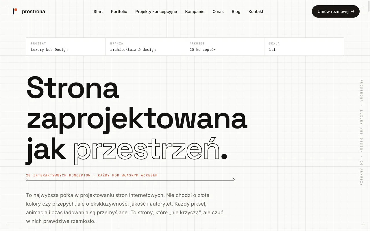 Podgląd strony kampanii Luxury web design