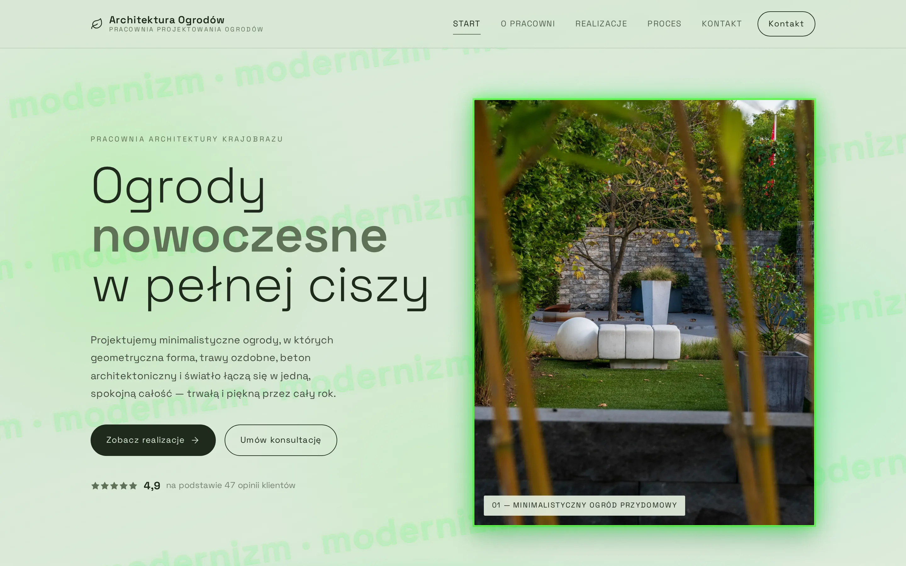 Zrzut ekranu strony Architektura Ogrodów