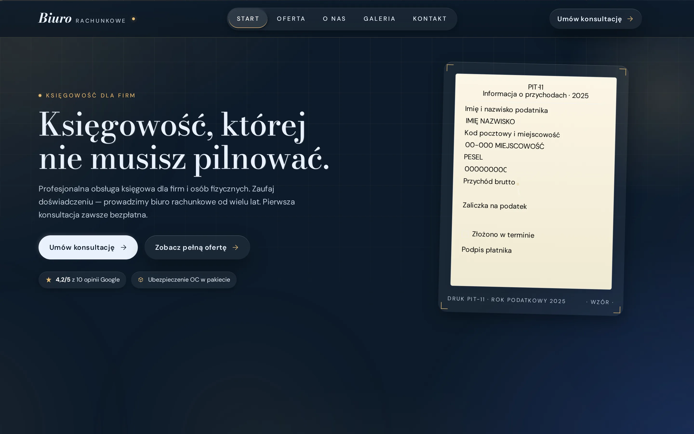 Zrzut ekranu strony Biuro Rachunkowe
