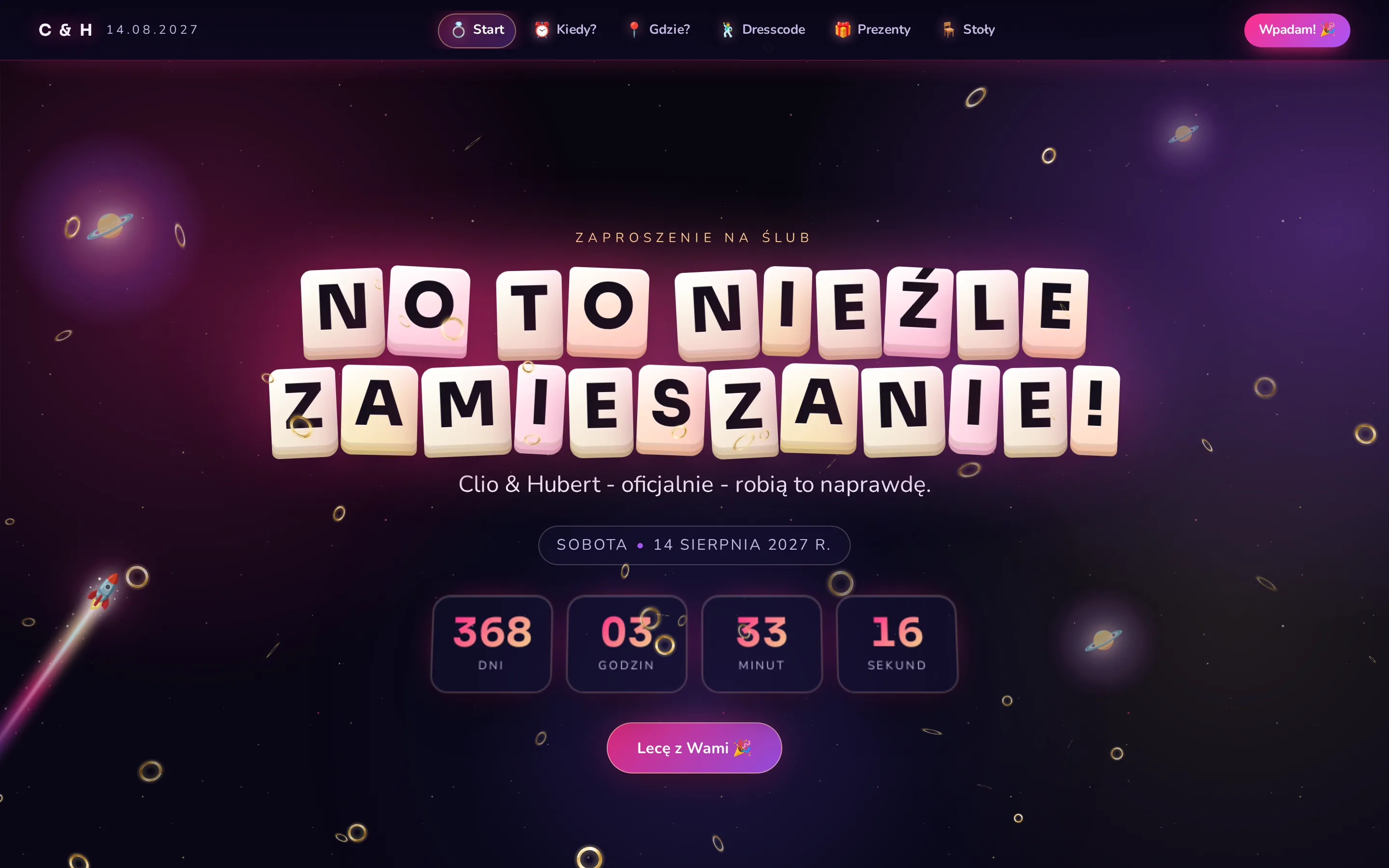 Zrzut ekranu strony Clio & Hubert - Zaproszenie na Ślub