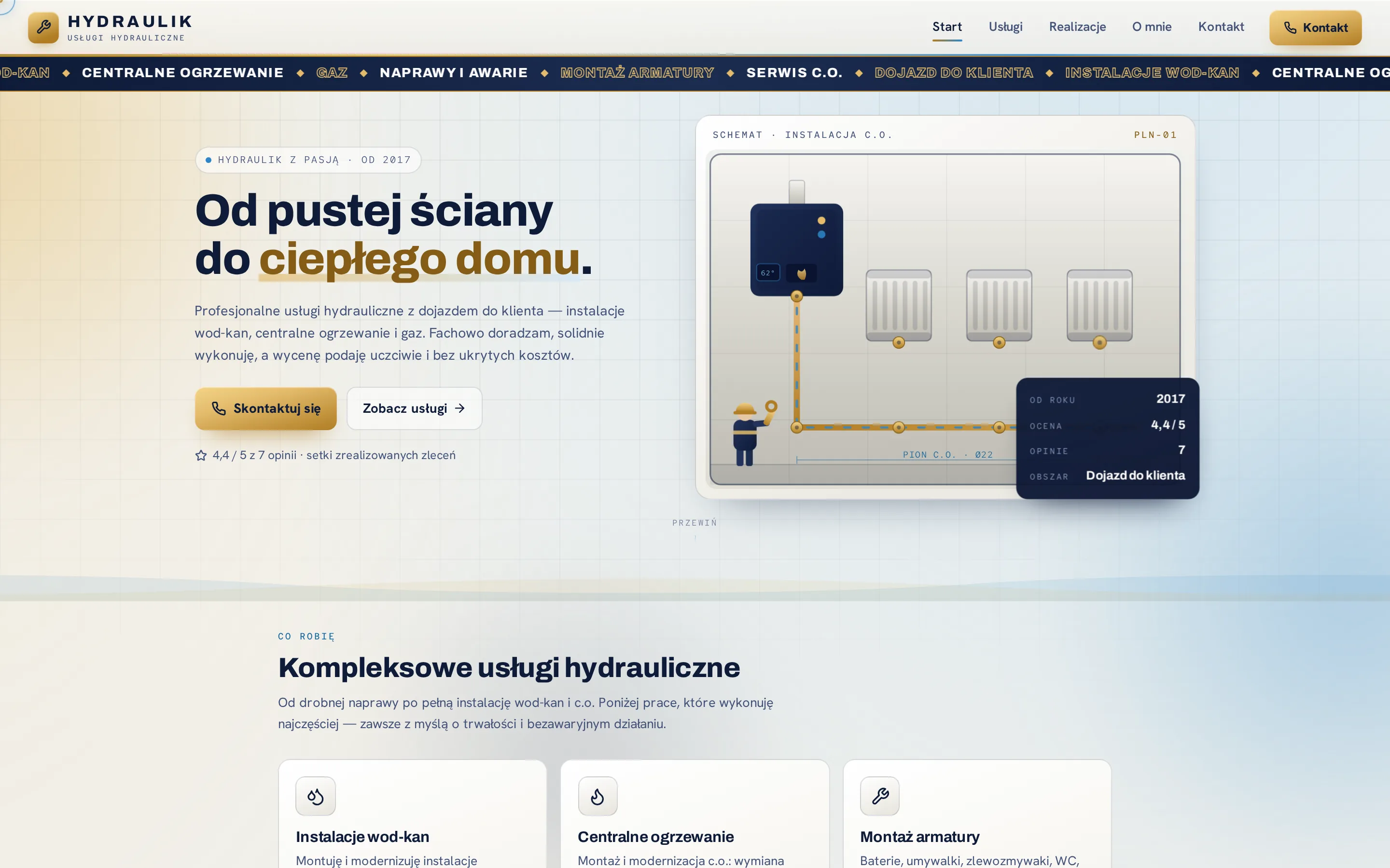 Zrzut ekranu strony Usługi Hydrauliczne