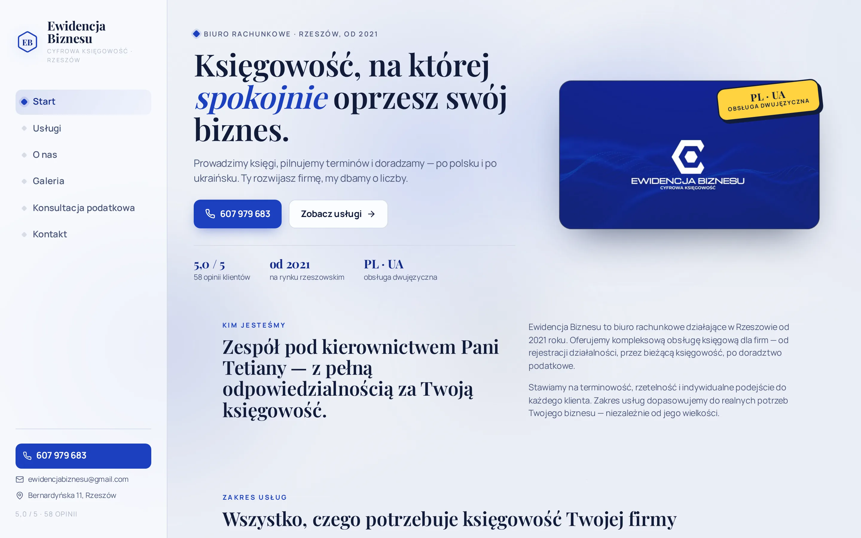Zrzut ekranu strony Ewidencja Biznesu