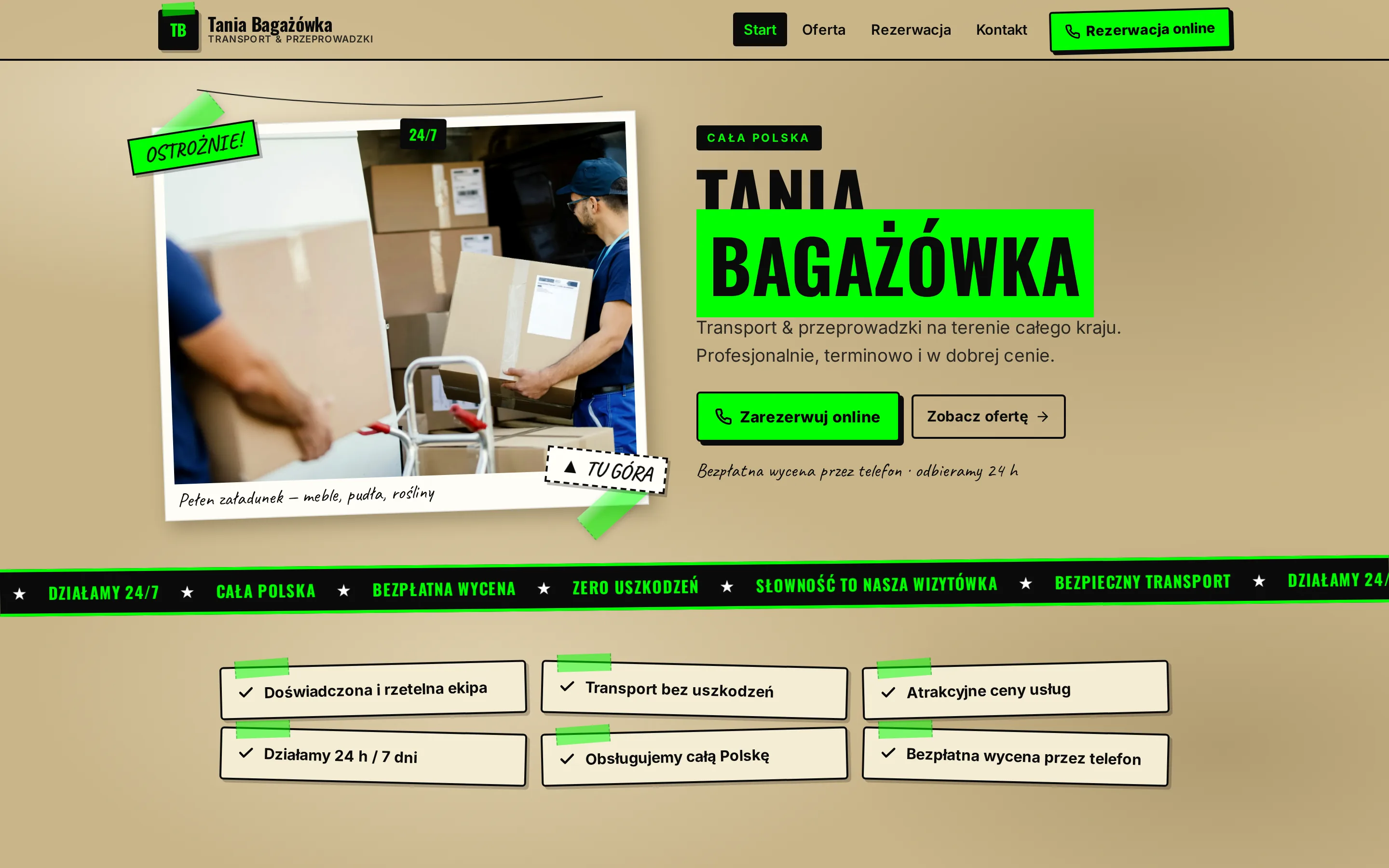Zrzut ekranu strony Tania Bagażówka