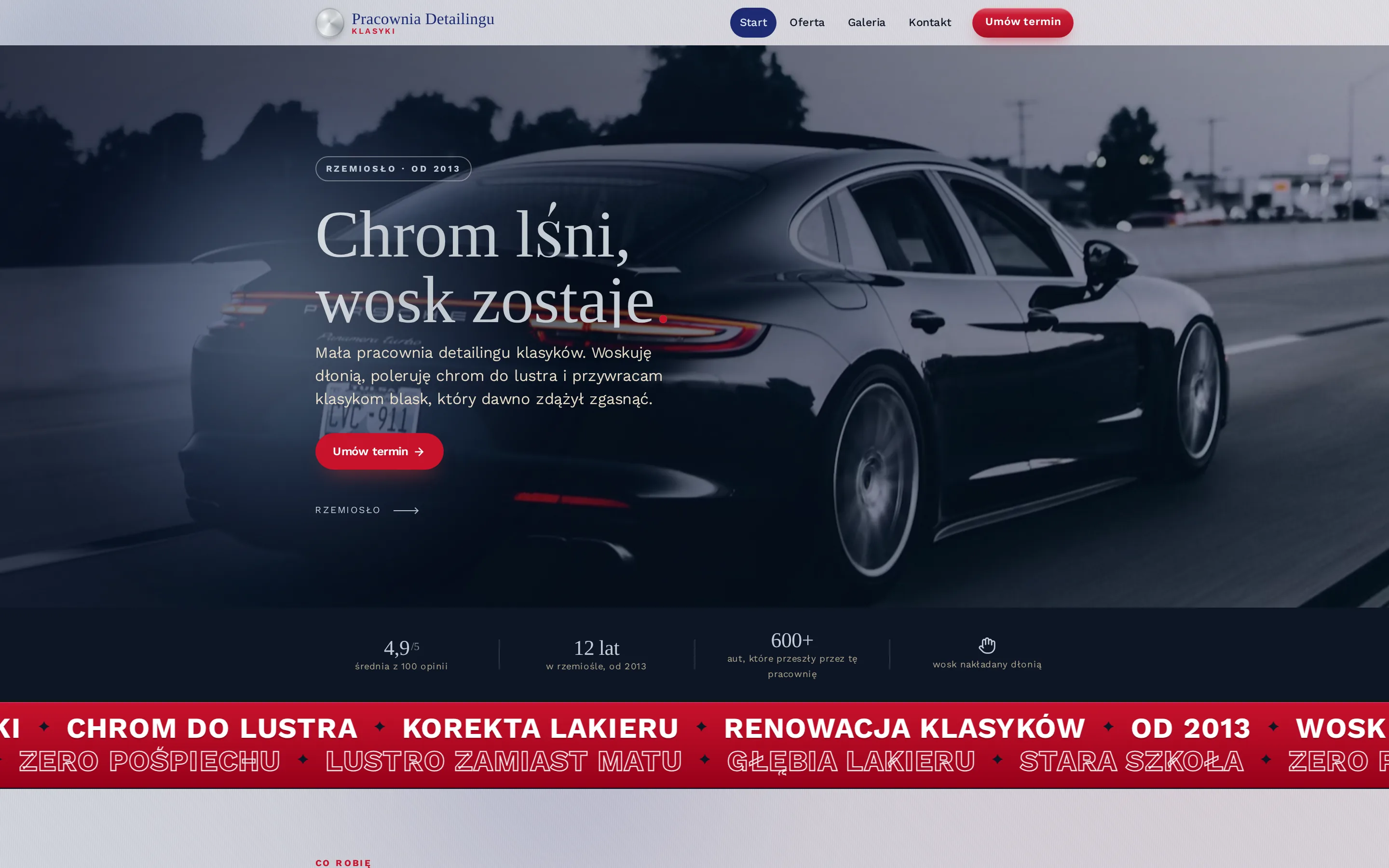 Zrzut ekranu strony Pracownia Detailingu Klasyków
