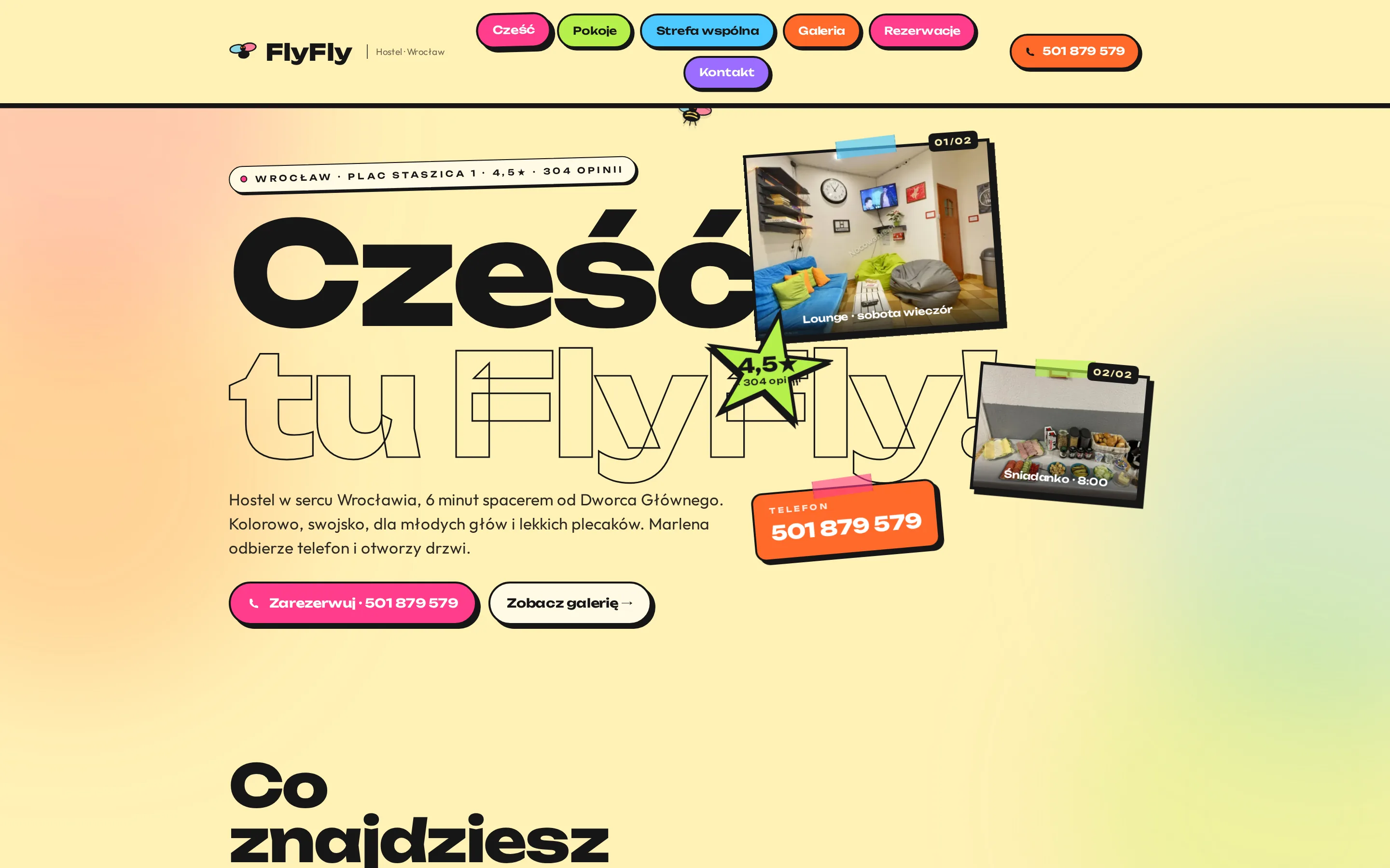 Zrzut ekranu strony FlyFly Hostel